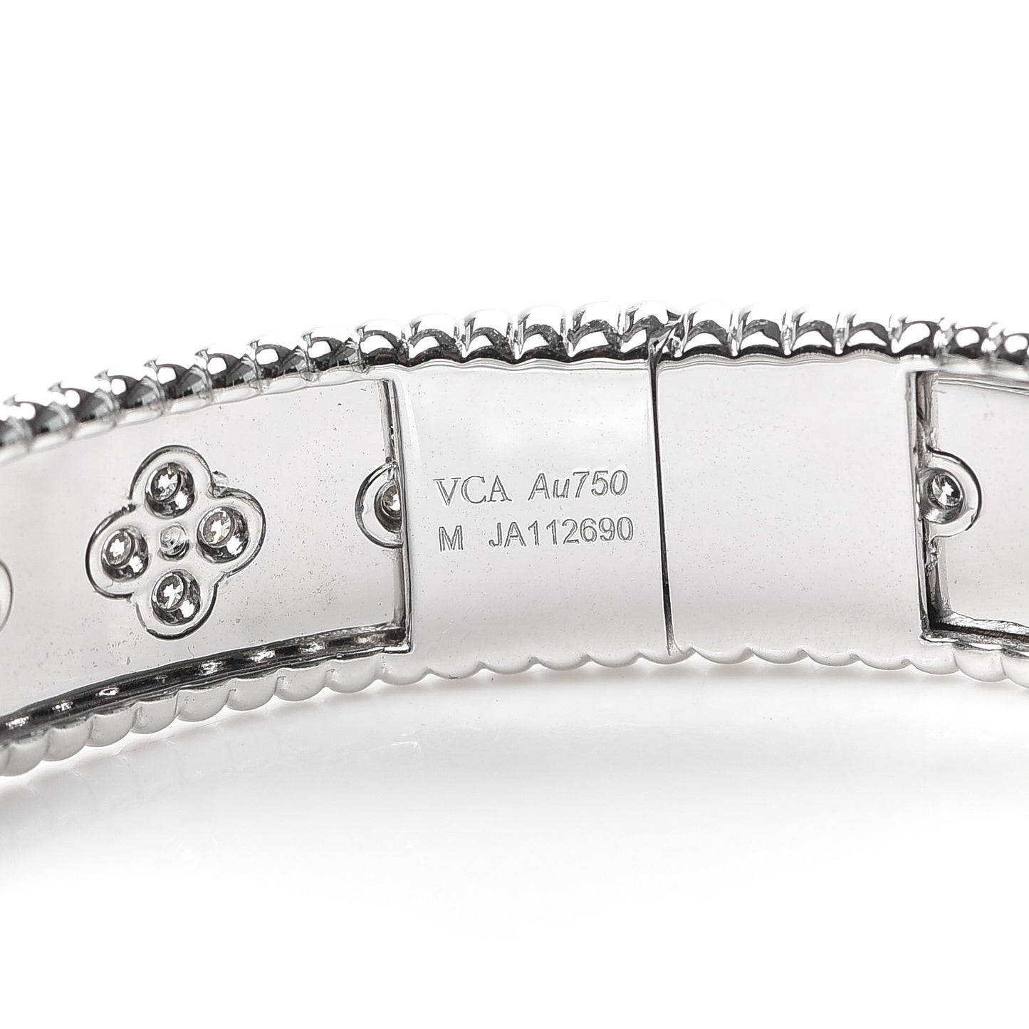 18K White Gold Diamond Perlee Clovers Bangle Bracelet M