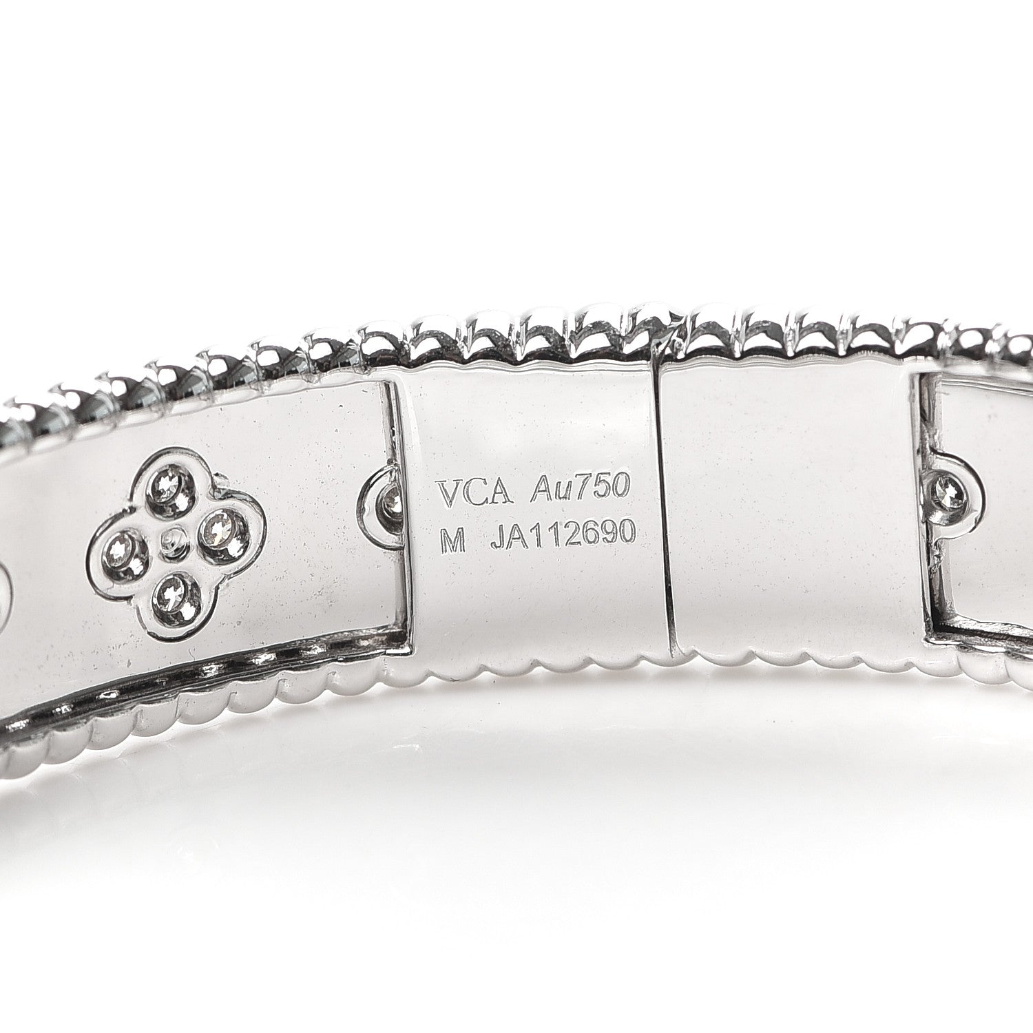 Van Cleef & Arpels 18K White Gold Diamond Perlee Clovers Bangle Bracelet M 5 of 6