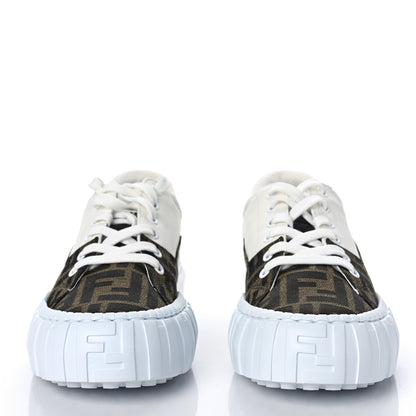 Fendi Fabric Jacquard Vitello Technical Fabric FF Womens Fendi Force Low Top Sneakers 38 Tobacco Black Ultrawhite White 2 of 10