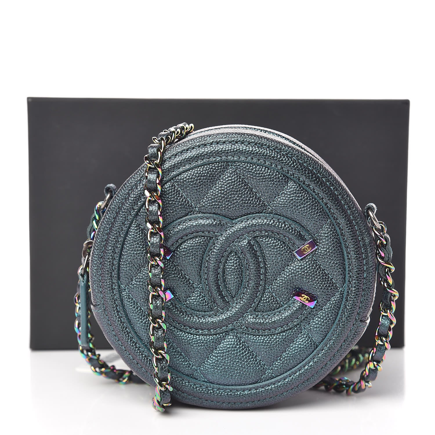Chanel Iridescent Caviar Quilted Round Filigree Crossbody Dark Turquoise 11 of 11