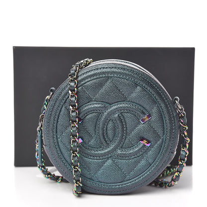 Chanel Iridescent Caviar Quilted Round Filigree Crossbody Dark Turquoise 11 of 11