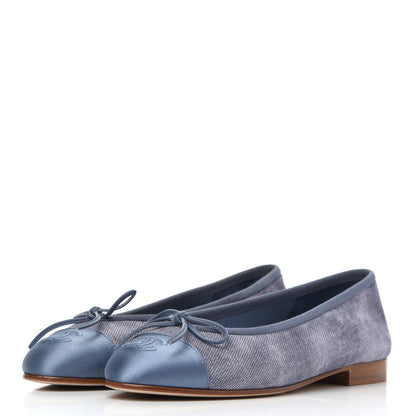 Chanel Satin Denim Goatskin CC Cap Toe Ballerina Flats 35 Blue 6 of 32