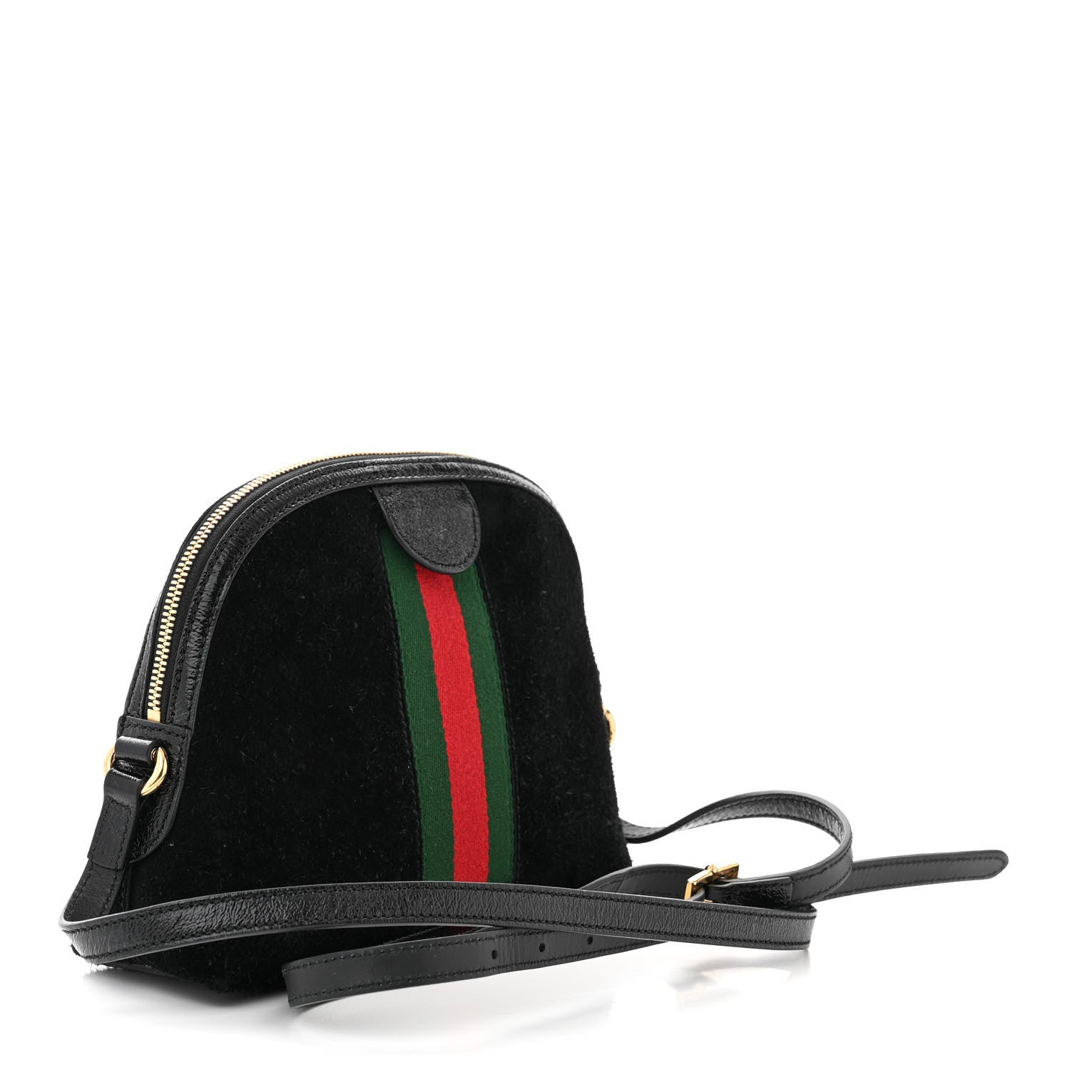 Gucci Suede Patent Web GG Small Ophidia Dome Shoulder Bag Black 3 of 10