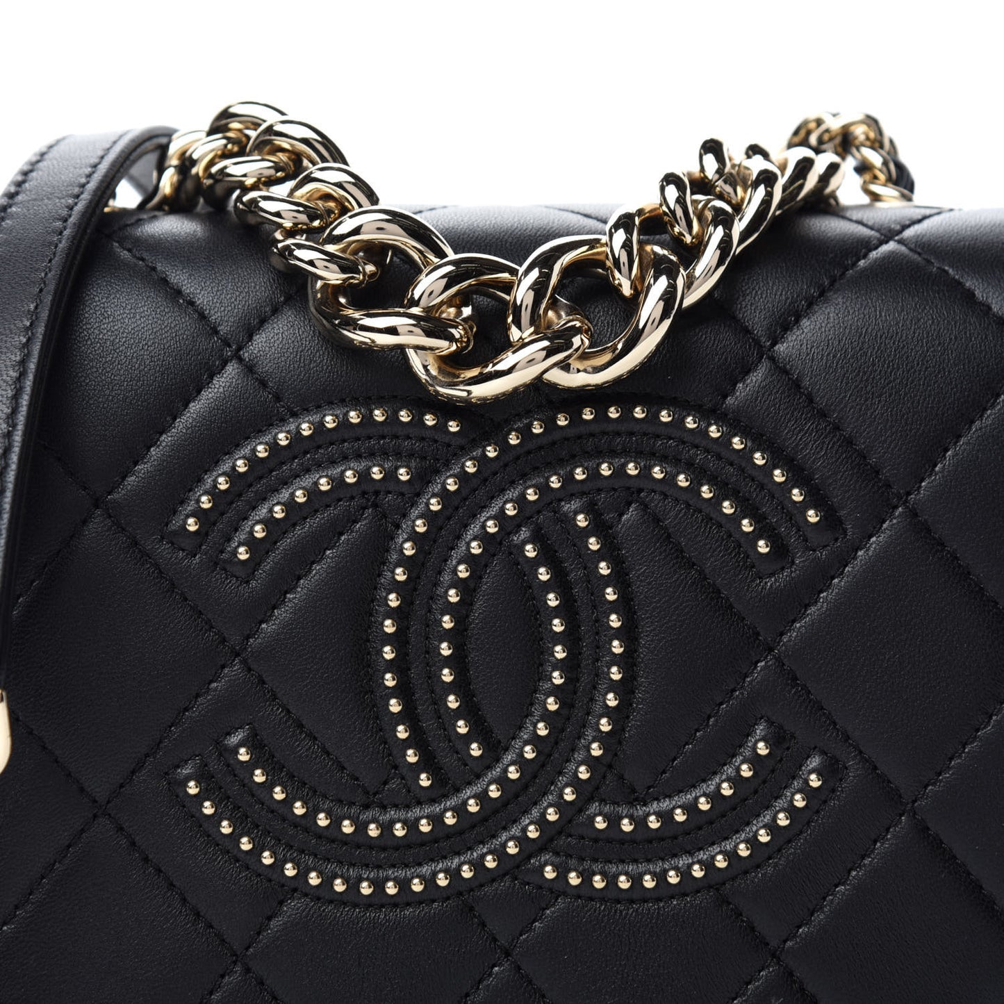 Lambskin Quilted Studded CC Flap Black