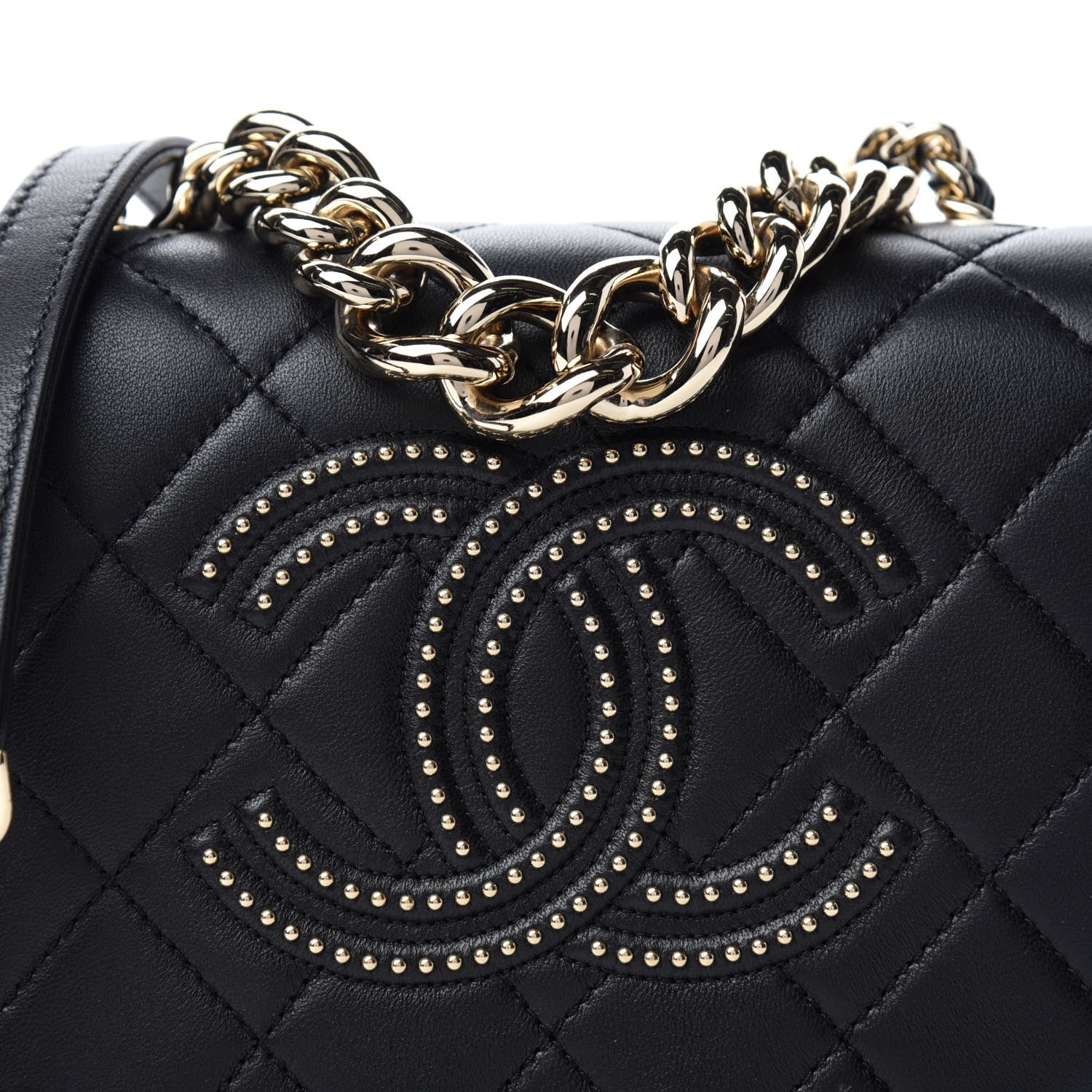 Chanel Lambskin Quilted Studded CC Flap Black 10 of 10