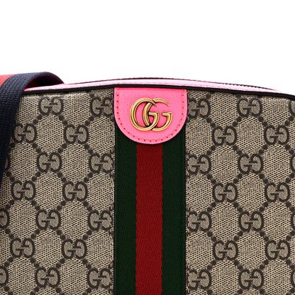 Gucci GG Supreme Monogram Textured Dollar Calfskin Web Ophidia Small Crossbody Bag Beige Ebony Fuchsia 8 of 10