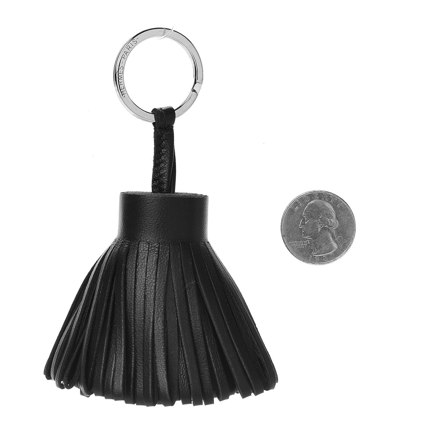 Hermes Lambskin Carmen Tassel Key Holder Black 2 of 5