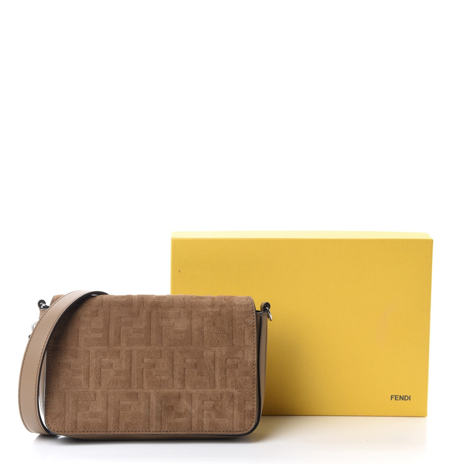 Fendi Vitello Grace Suede FF 1974 Embossed Mini Expandable Flap Bag Sand Sughero 11 of 11