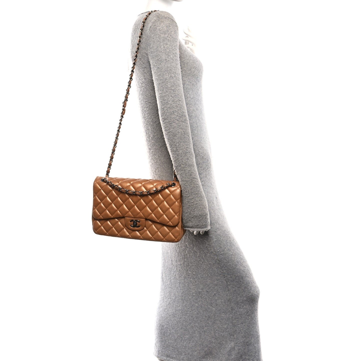 Metallic Caviar Quilted Jumbo Double Flap Copper