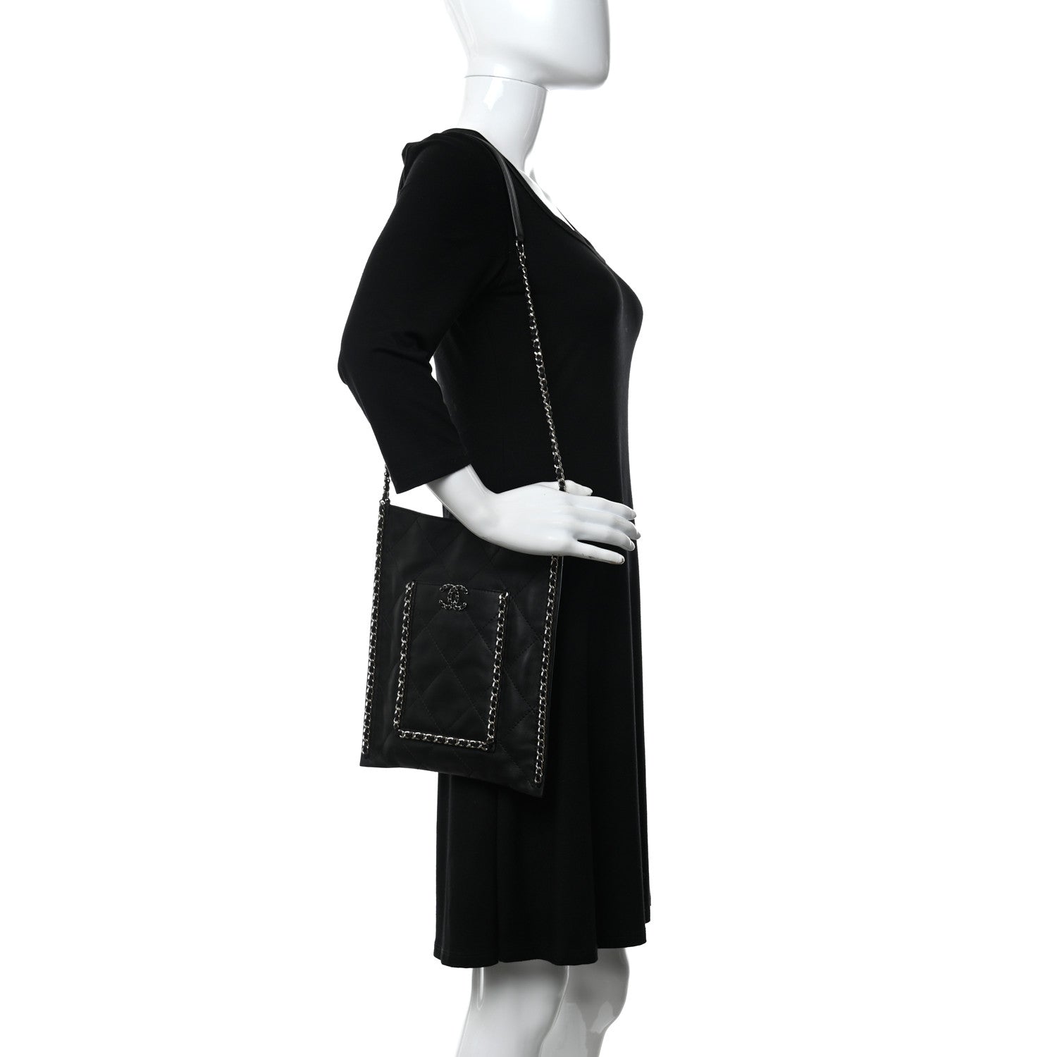Chanel Calfskin Quilted Small Chain Flat Tote Black 2 of 13