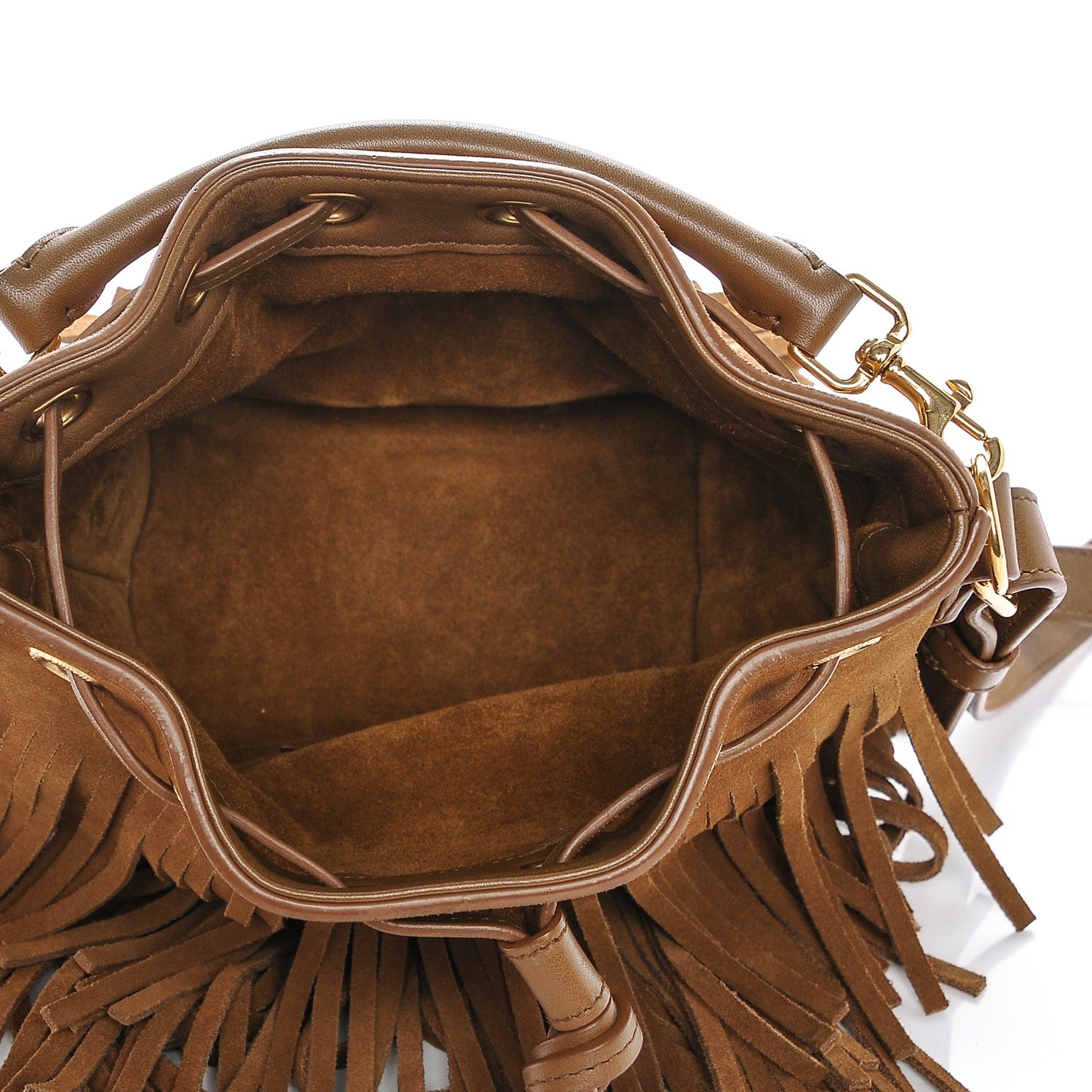 Saint Laurent Suede Calfskin Small Emmanuelle Fringe Bucket Bag Light Ocre 5 of 7
