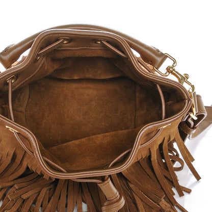 Saint Laurent Suede Calfskin Small Emmanuelle Fringe Bucket Bag Light Ocre 5 of 7