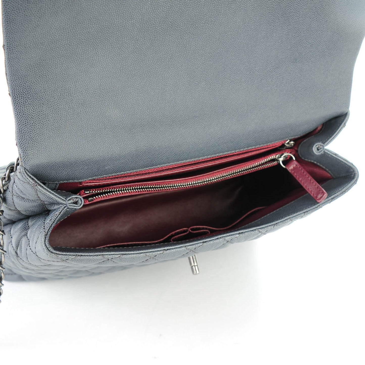 Caviar Lizard Quilted Large Coco Handle Flap Grey