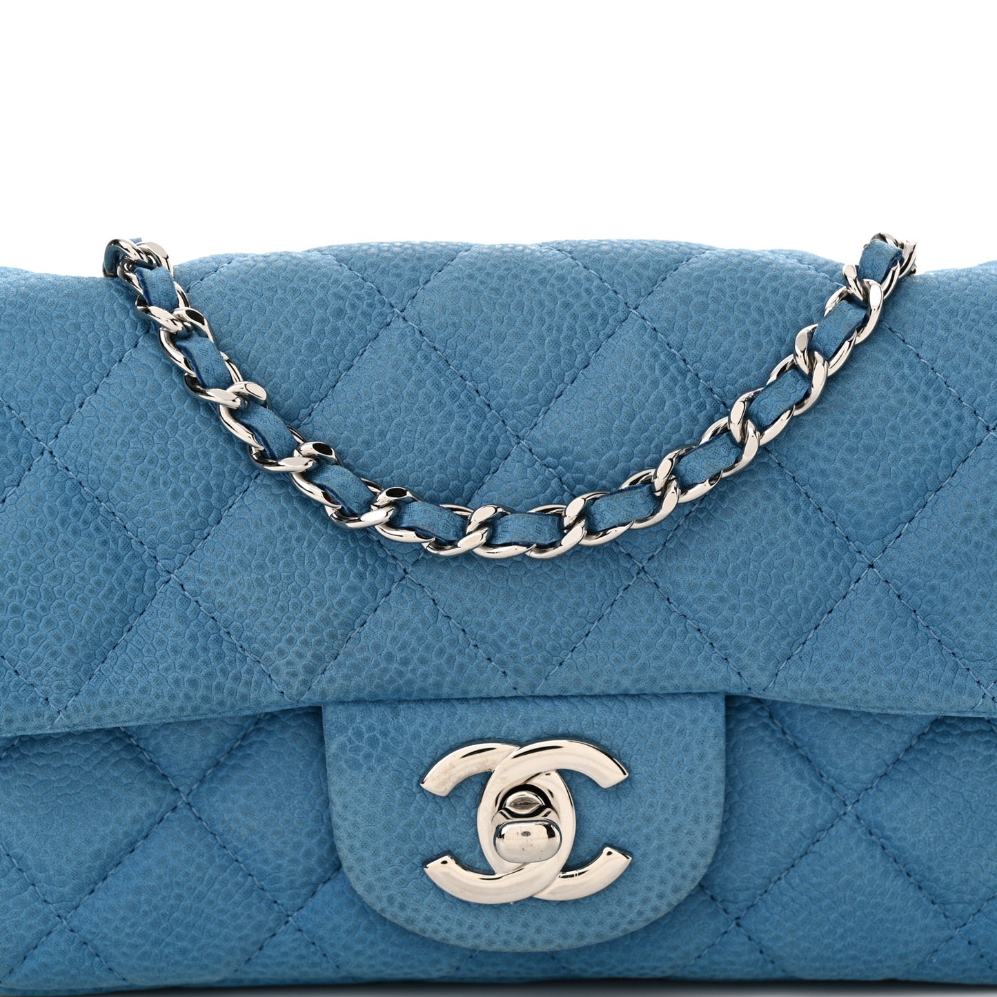 Iridescent Caviar Quilted Extra Mini Flap Light Blue