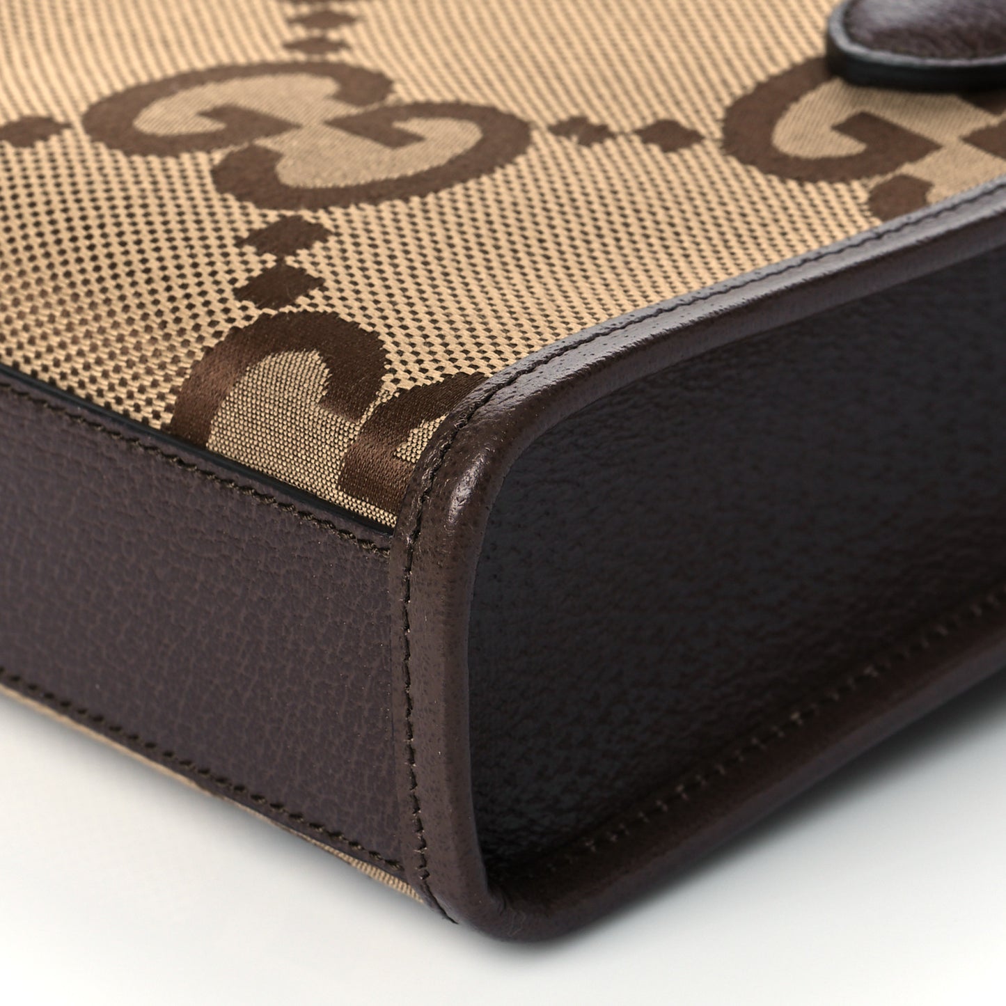 Monogram Jumbo GG Textured Dollar Calfskin Web Mini Vertical Tote Camel Ebony New Acero