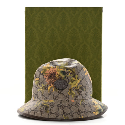 Gucci GG Supreme Monogram Azalea Calfskin Dusty Carnation Retro Interlocking G Bucket Hat Beige Ebony Multicolor 12 of 12