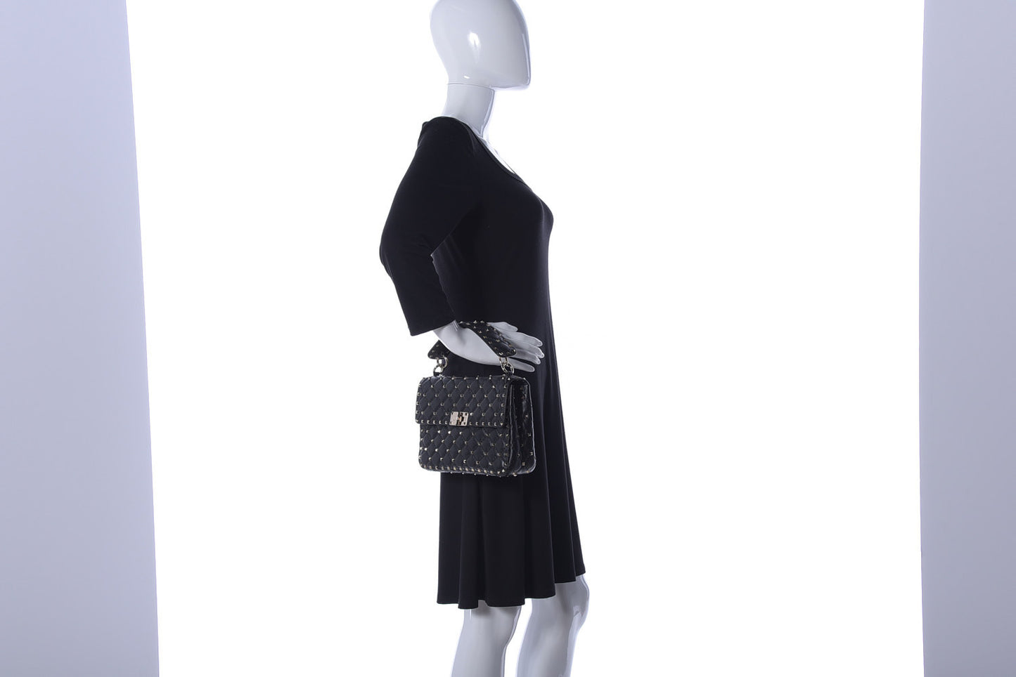 Lambskin Medium Rockstud Spike Shoulder Bag Black