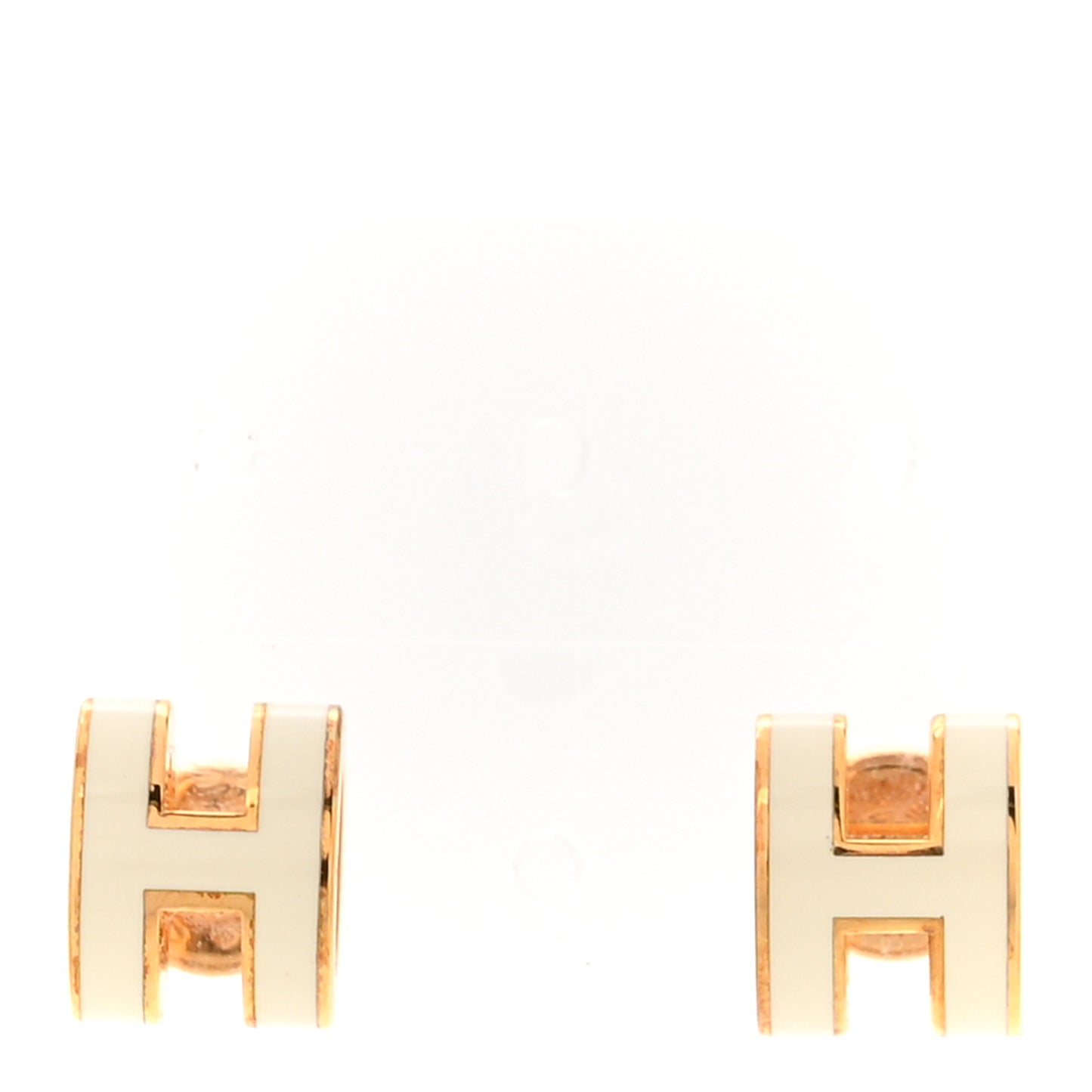 Gold Lacquered Mini Pop H Earrings White