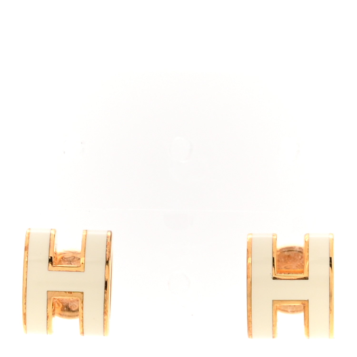Hermes Gold Lacquered Mini Pop H Earrings White 1 of 5