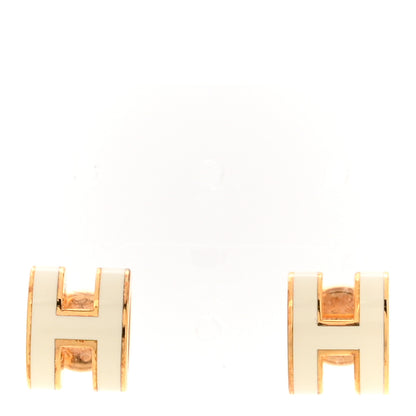 Hermes Gold Lacquered Mini Pop H Earrings White 1 of 5