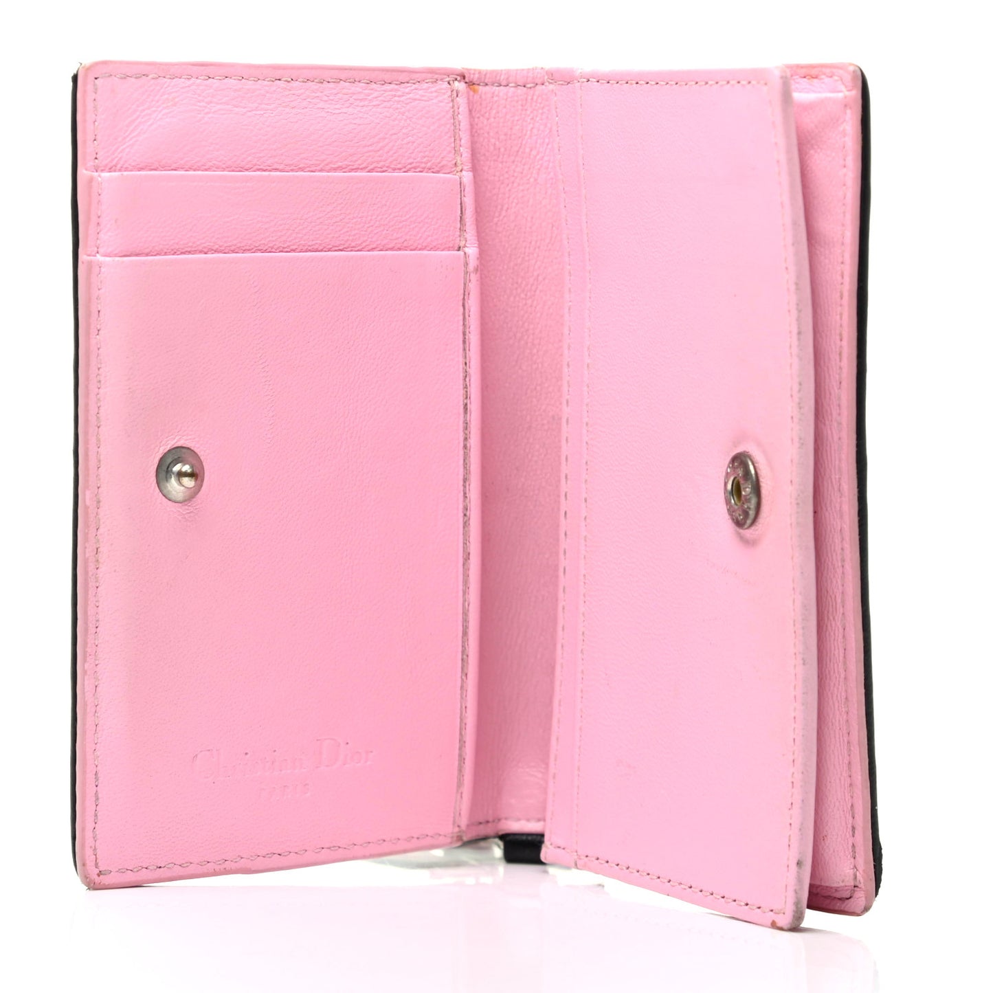 Lambskin Cannage Bi-Color Small Lady Dior Flap Card Holder Black Pink
