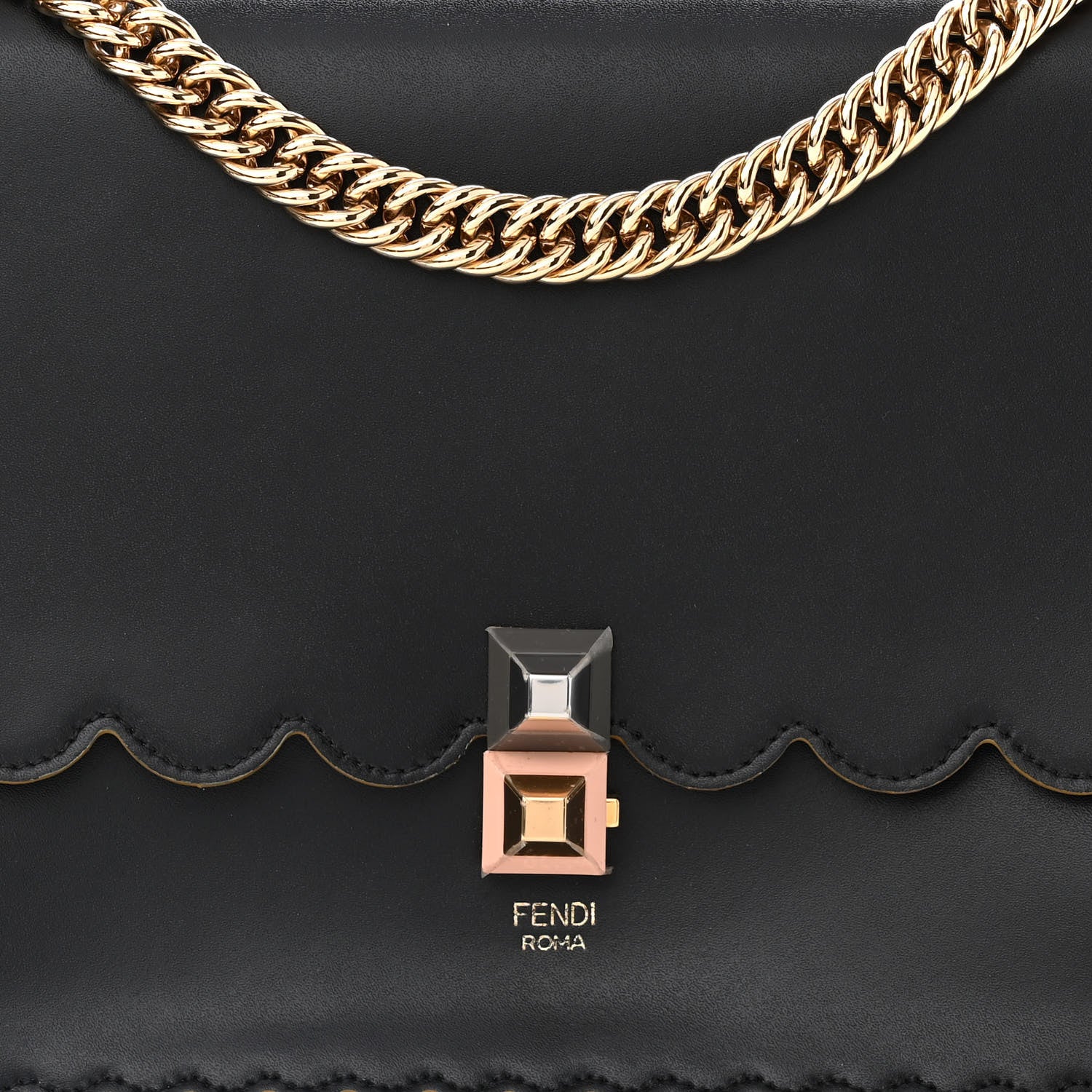 Fendi Vitello Liberty Scalloped Studded Kan I Shoulder Bag Black 8 of 10
