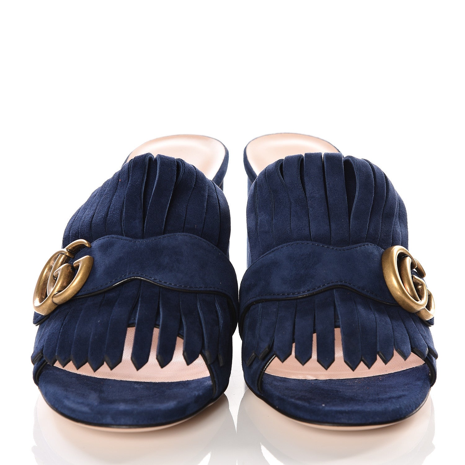 Gucci Kid Scamosciato GG Marmont Fringe 75mm Slide Sandals 37.5 Blue Ink 3 of 11