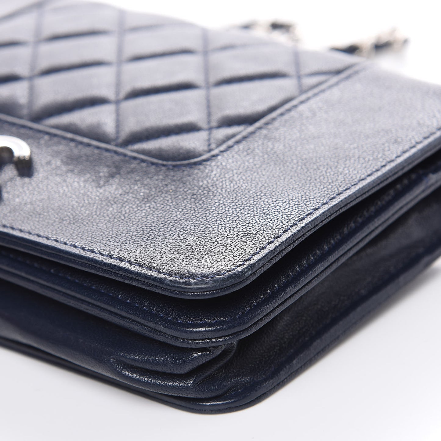 Sheepskin Quilted Mademoiselle Vintage Wallet On Chain WOC Blue