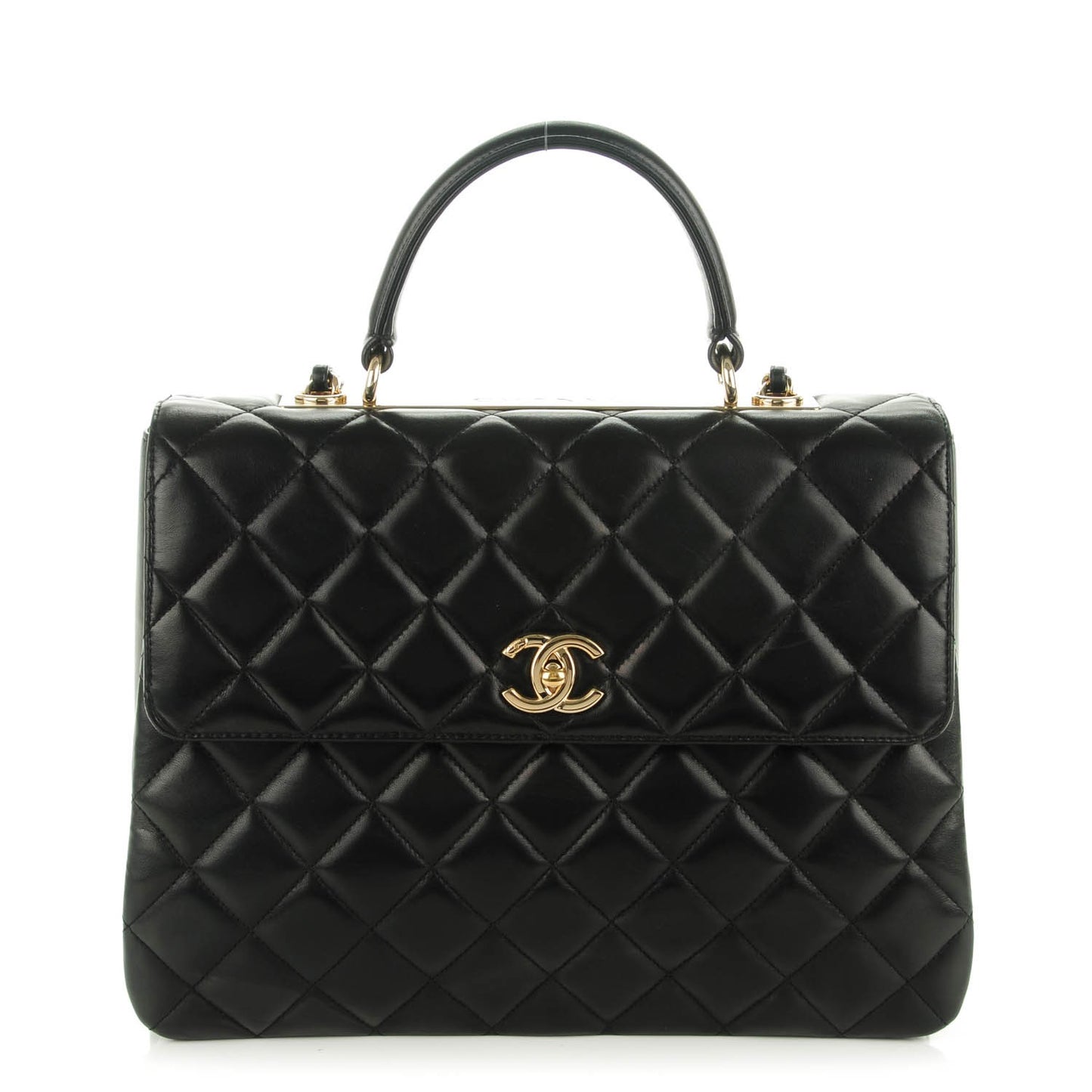 Lambskin Quilted Large Trendy CC Dual Handle Flap Bag Black