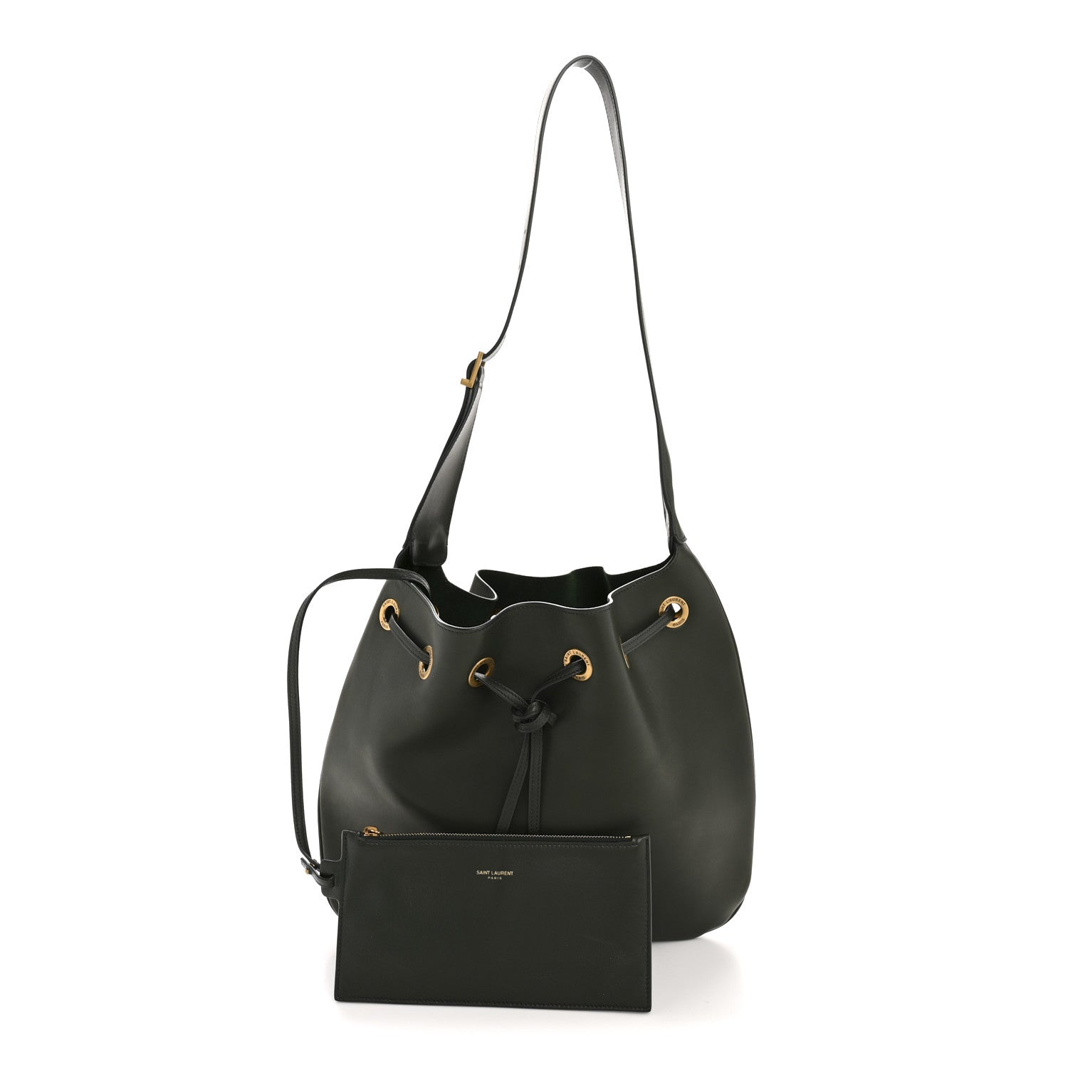 Saint Laurent Calfskin Medium Paris VII Flat Hobo New Vert Fonce 3 of 14