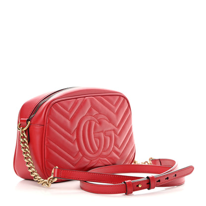 Gucci Calfskin Matelasse Small GG Marmont Chain Shoulder Bag Hibiscus Red 3 of 11
