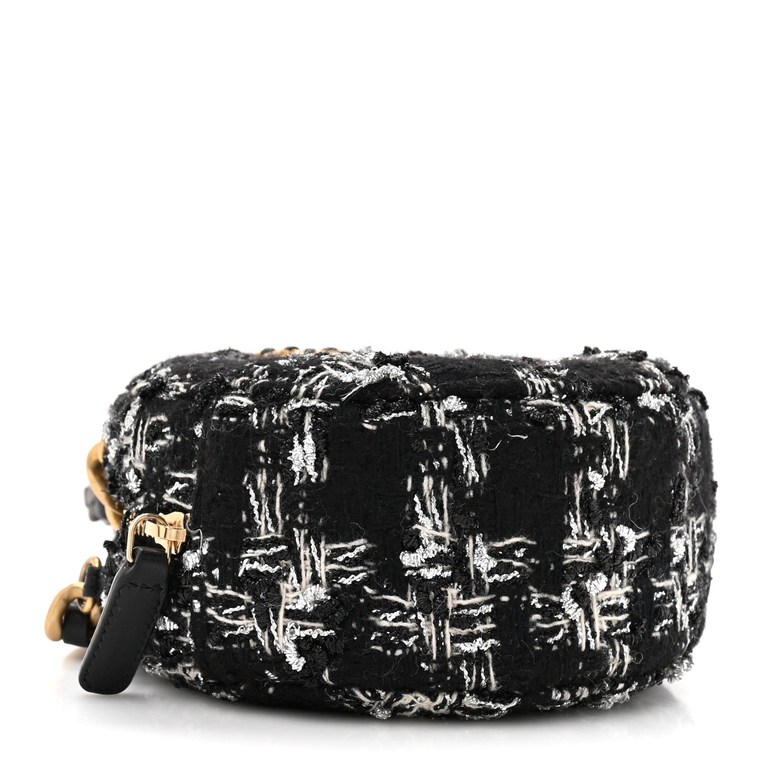 Chanel Tweed Quilted 19 Round Clutch With Chain Black White 4 of 10