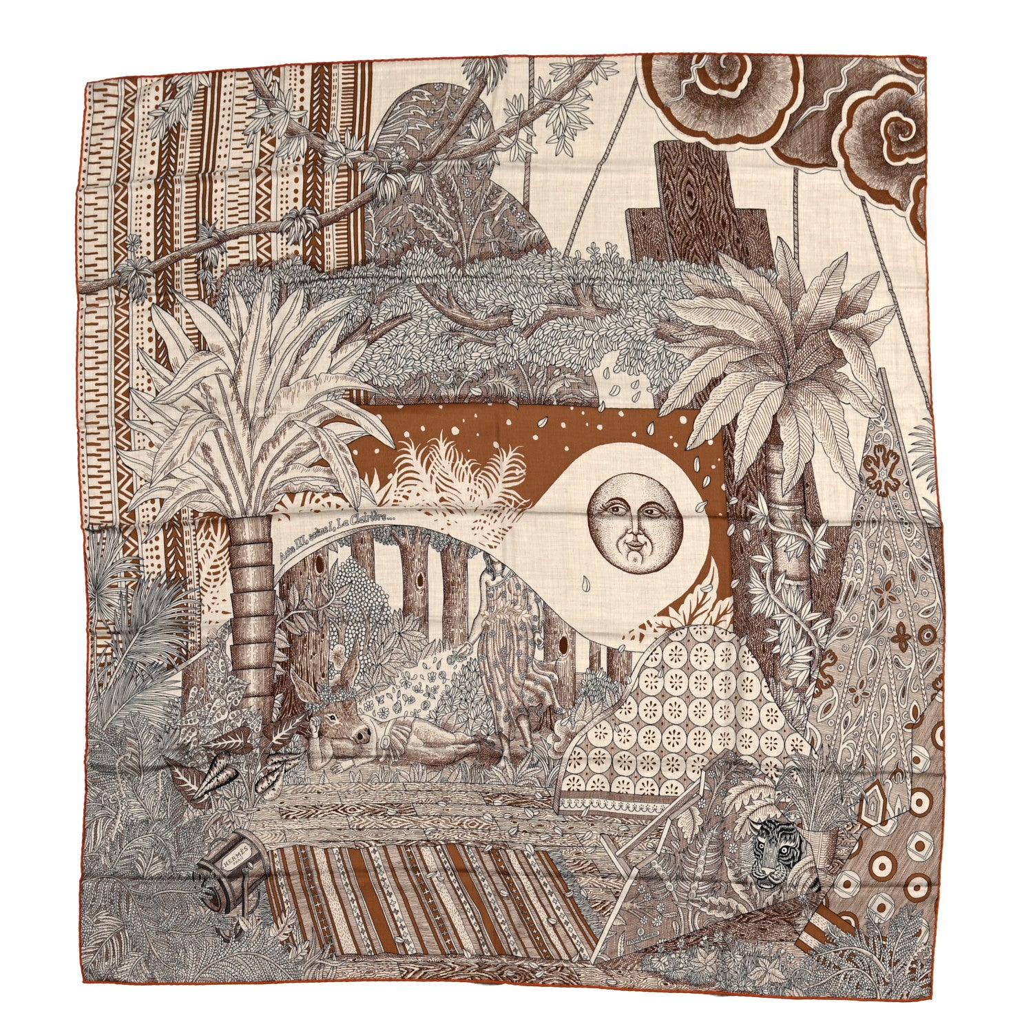 Hermes Cashmere Silk Acte III Scene I La Clairiere Shawl 140 Naturel Marron Noisette 1 of 5