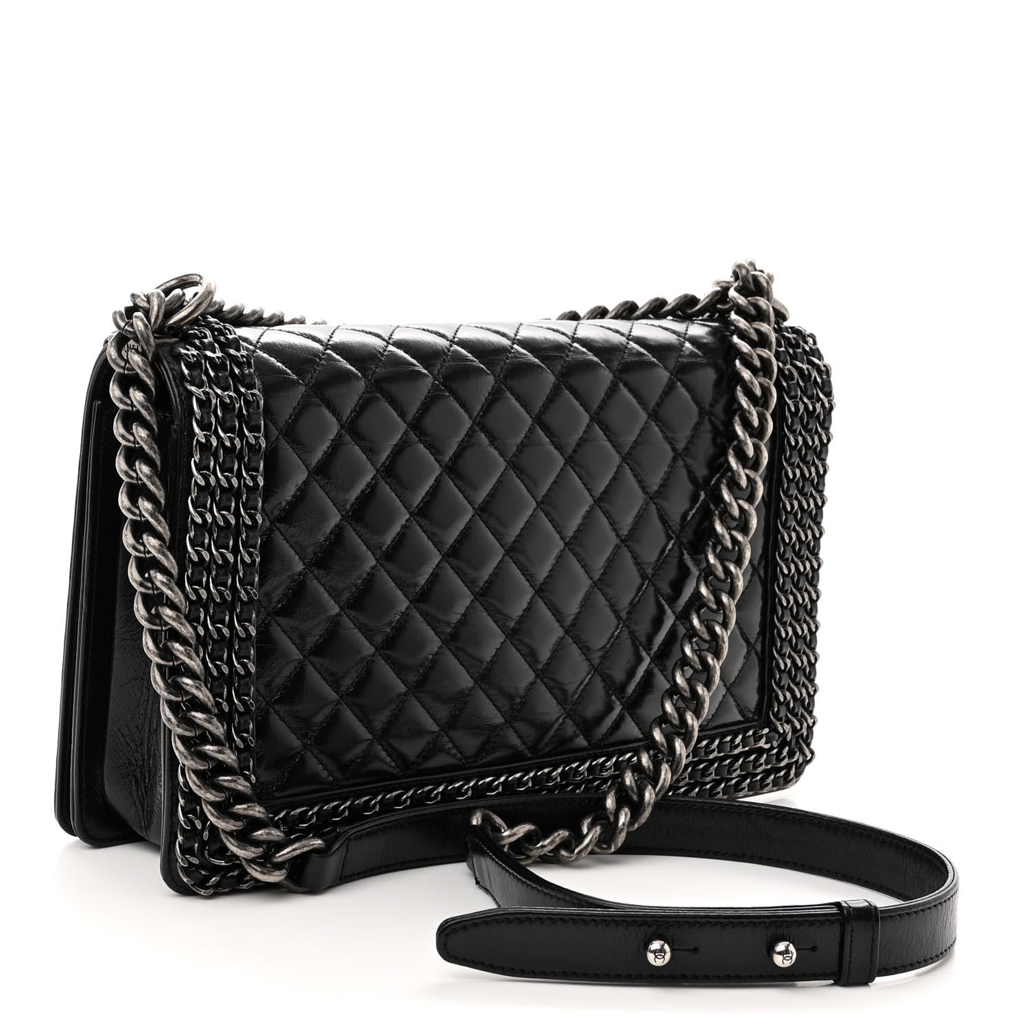 Chanel Glazed Calfskin Quilted New Medium Boy Chained Flap Black 3 of 11