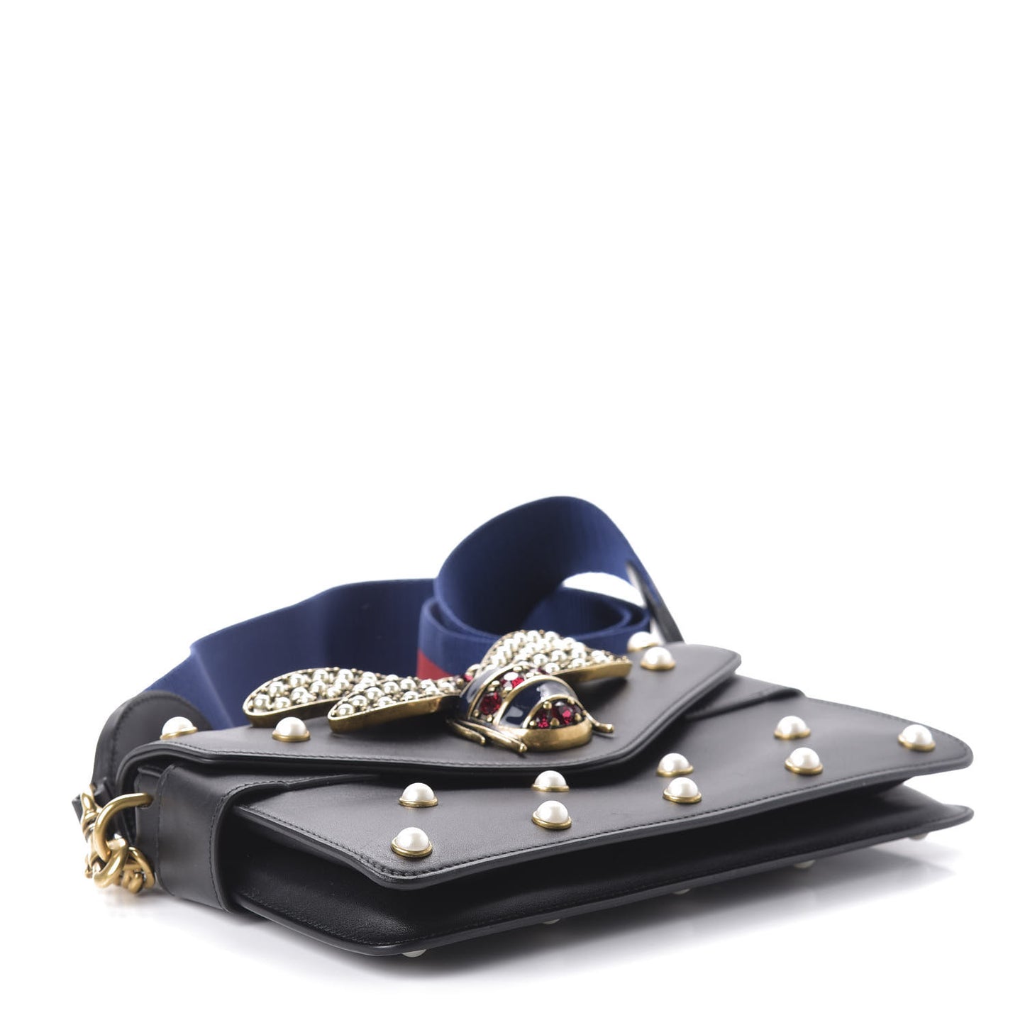 Nappa Pearl Studded Mini Queen Margaret Broadway Shoulder Bag Black