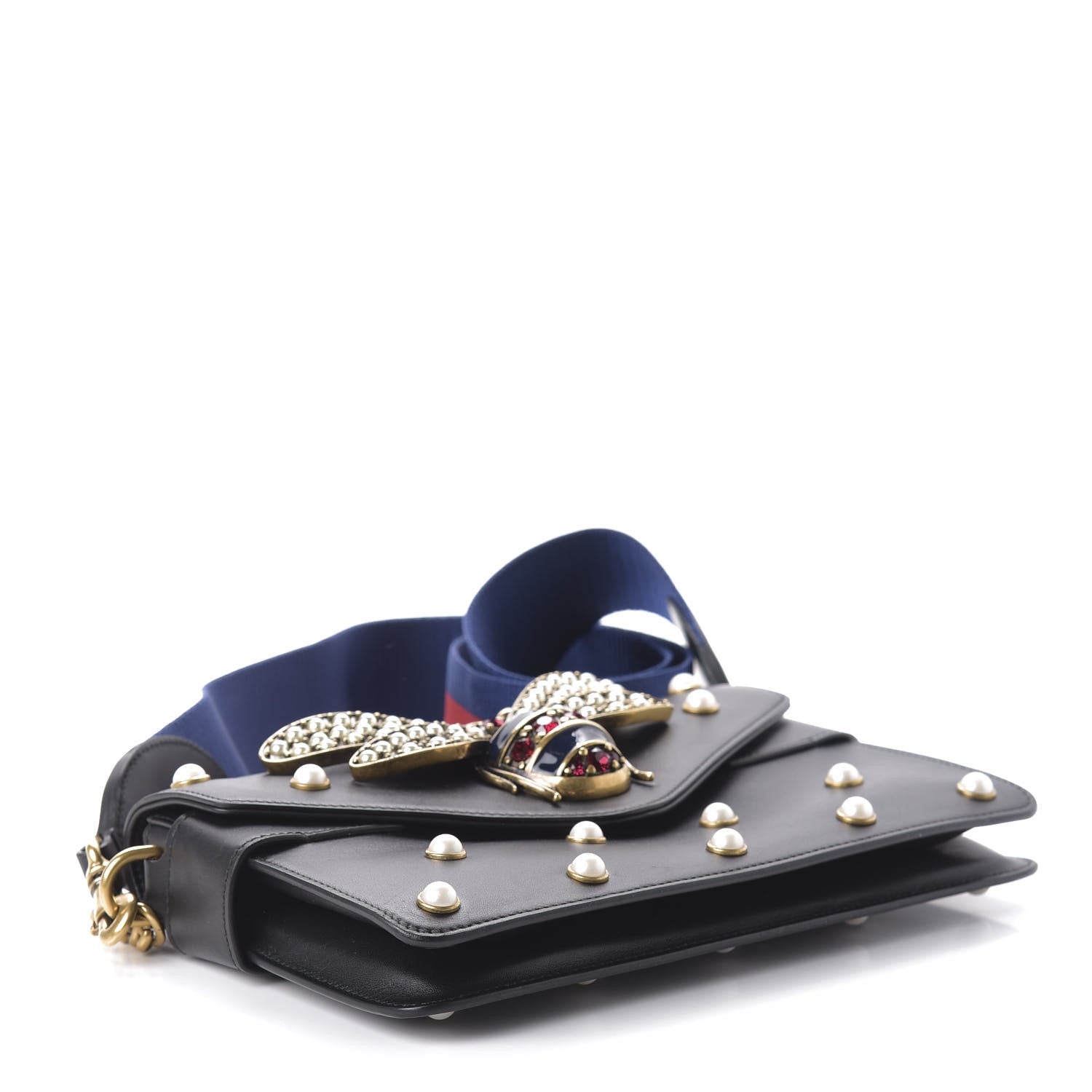 Gucci Nappa Pearl Studded Mini Queen Margaret Broadway Shoulder Bag Black 5 of 10