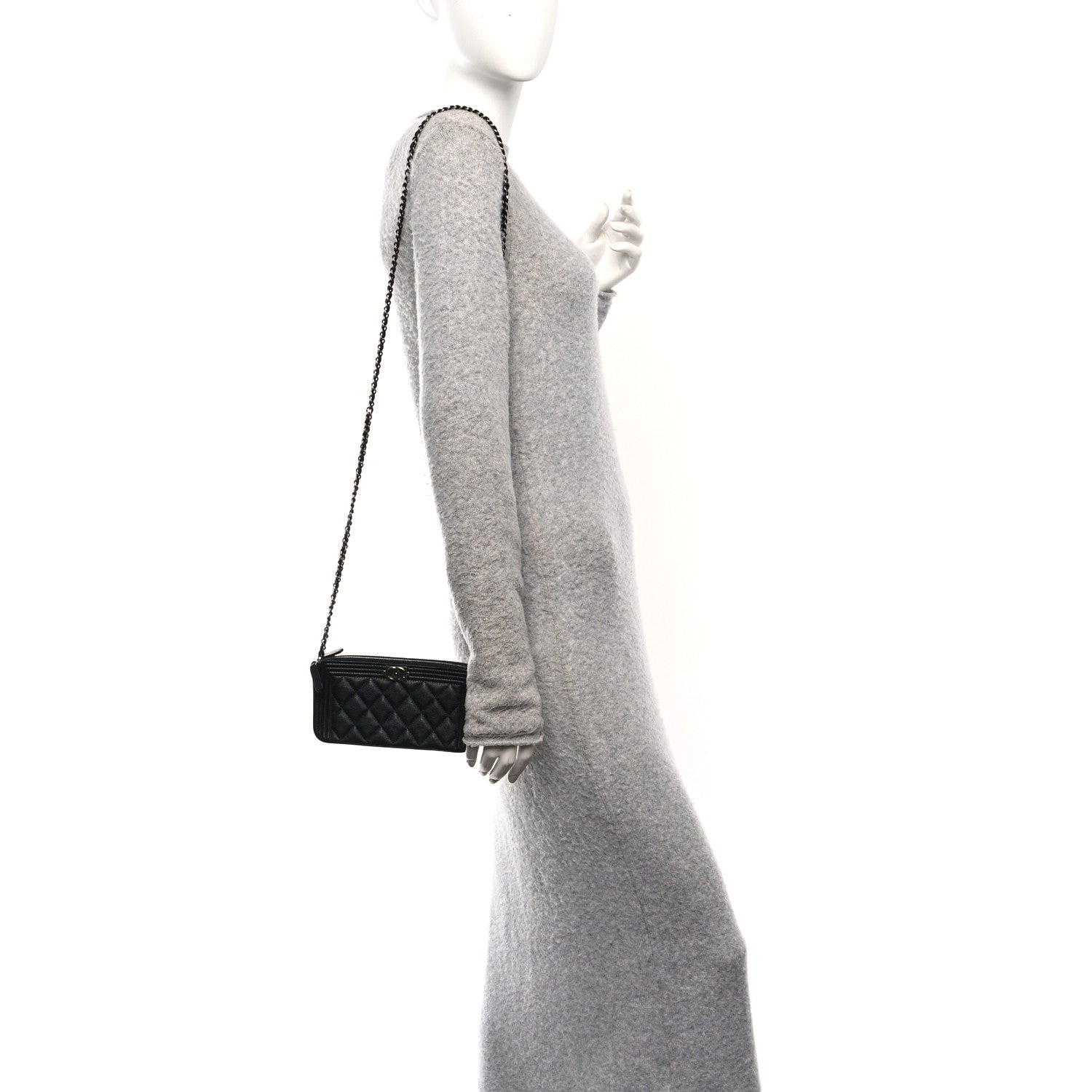 Chanel Grained Calfskin Quilted Boy Phone Holder Wallet On Chain Black 2 of 11