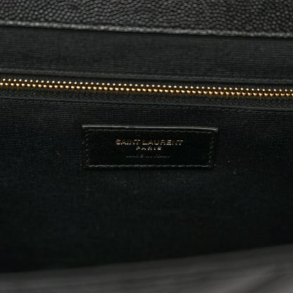 Saint Laurent Grain De Poudre Matelasse Chevron Large Monogram Satchel Black 8 of 10