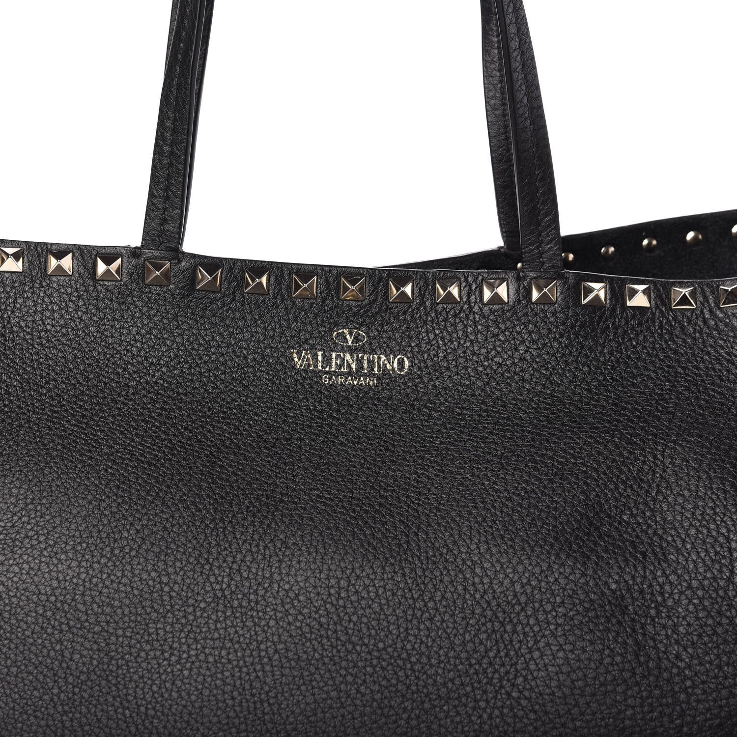 Valentino Garavani Grained Calfskin Rockstud Shoulder Tote Black 9 of 10