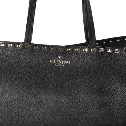 Valentino Garavani Grained Calfskin Rockstud Shoulder Tote Black 9 of 10