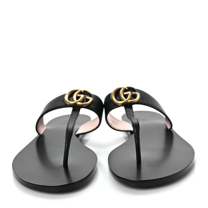 Gucci Calfskin GG Marmont Thong Sandals 41.5 Black 2 of 9