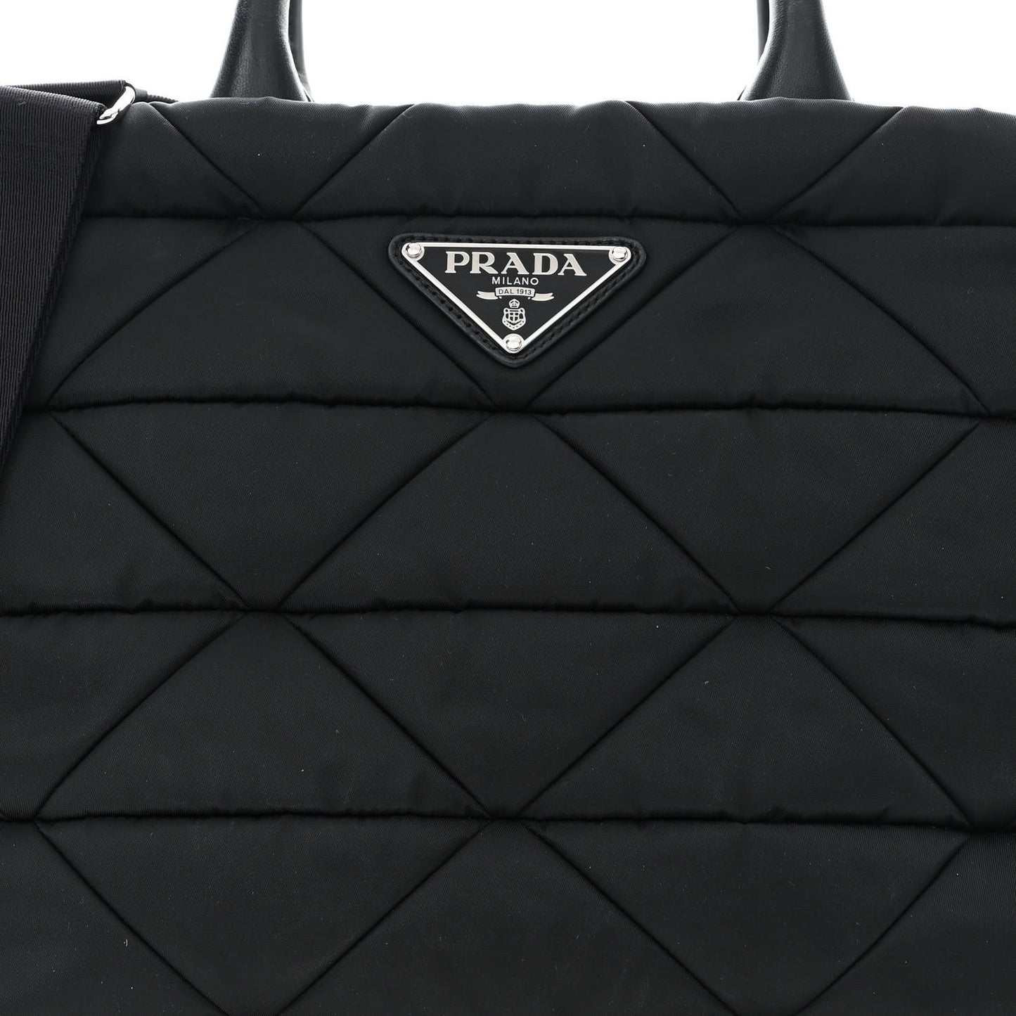 Re-Nylon Nappa Triangle Quilted Padded Medium Double Handled Zip Tote Black