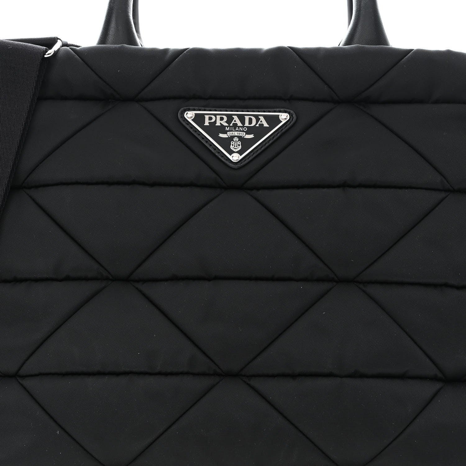 Prada Re-Nylon Nappa Triangle Quilted Padded Medium Double Handled Zip Tote Black 10 of 12