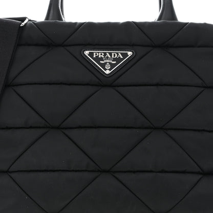 Prada Re-Nylon Nappa Triangle Quilted Padded Medium Double Handled Zip Tote Black 10 of 12