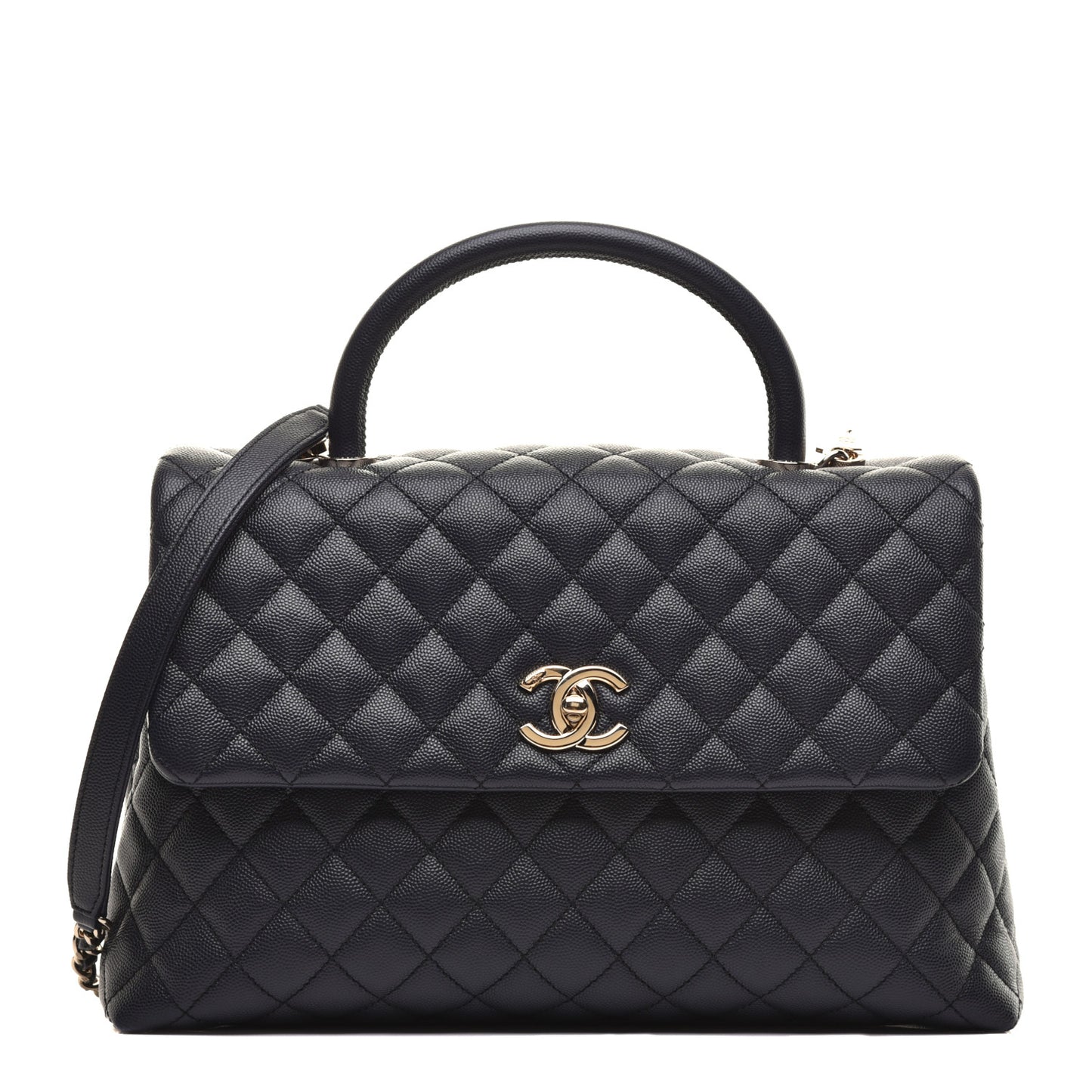 Caviar Quilted Medium Coco Handle Flap Navy Blue