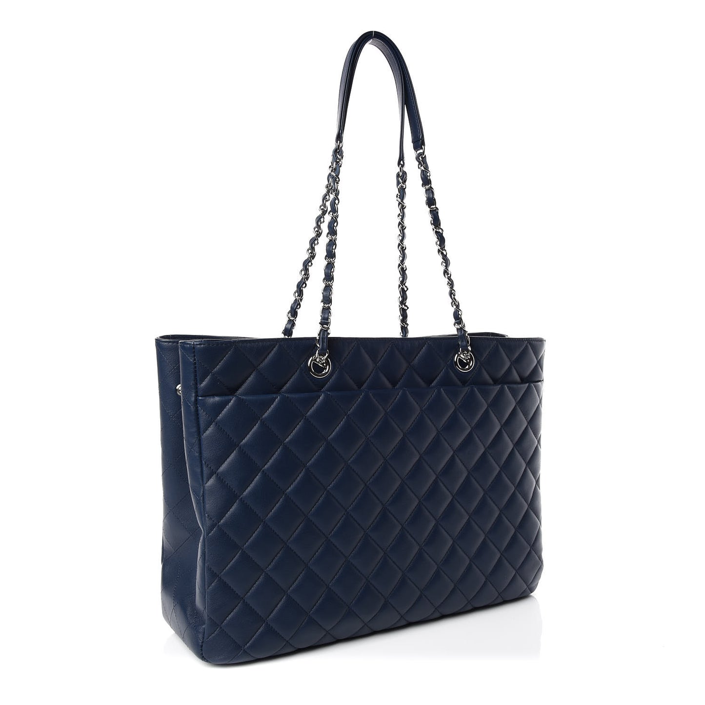 Lambskin Quilted Large Classic Shopping Tote Navy