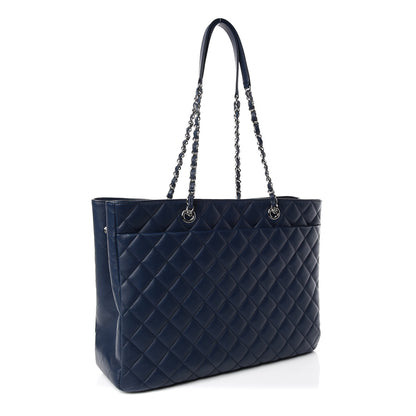 Chanel Lambskin Quilted Large Classic Shopping Tote Navy 3 of 9