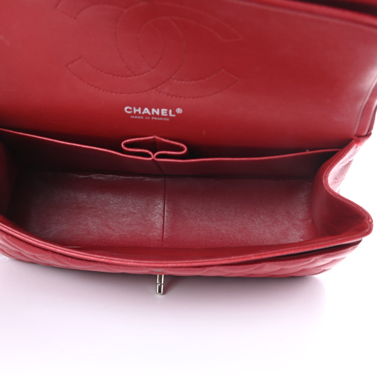 Caviar Quilted Jumbo Double Flap Dark Red