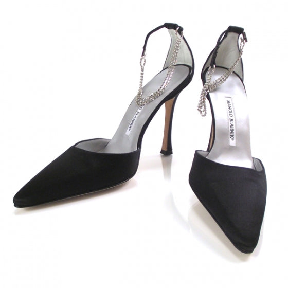 FASHIONPHILE MANOLOBLAHNIKSatinCrystalAnklePumps39.5Black 1 of 8