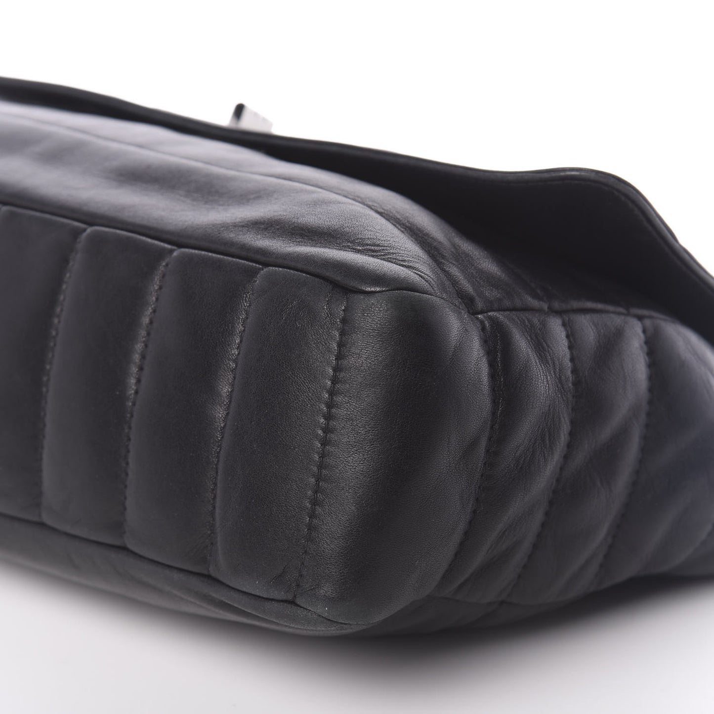 Lambskin Horizontal Quilt Mademoiselle Flap Black